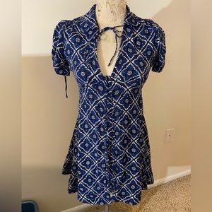 Free People | Abstract Print Blue Mini Dress